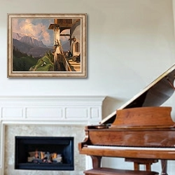 «Innsbruck mit der Nordkette» в интерьере классической гостиной над камином