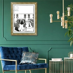 «Front Cover Design for 'The Savoy', 1896» в интерьере в классическом стиле с зеленой стеной