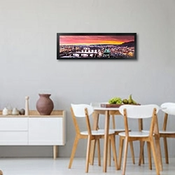 «Чехия, Прага. Закат над центральной частью» в интерьере современной светлой кухни-столовой