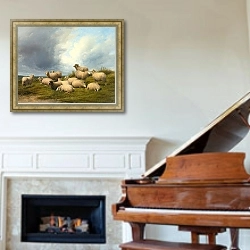 «Овцы На Пастбище» в интерьере классической гостиной над камином