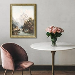 «Wild stream in the mountains» в интерьере в классическом стиле над креслом