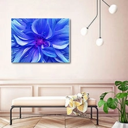 «Ярко-синий цветок хризантемы крупным планом» в интерьере современной прихожей в розовых тонах