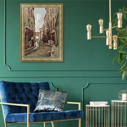 «Улица Сен-Медар в 1905 году, в направлении улицы Муфтар» в интерьере в классическом стиле с зеленой стеной
