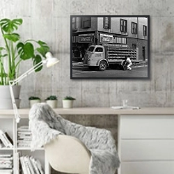 «История в черно-белых фото 840» в интерьере кабинета в скандинавском стиле с бетонной стеной