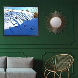 «Shadows on a hill, Monyash» в интерьере классической гостиной с зеленой стеной над диваном
