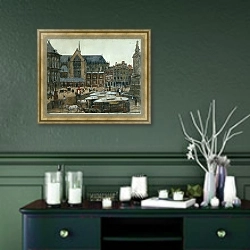 «The Dam, Amsterdam» в интерьере прихожей в зеленых тонах над комодом