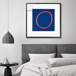 «Red Circle on Blue» в интерьере спальне в стиле минимализм над кроватью
