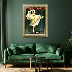 «Цветочек» в интерьере зеленой гостиной над диваном