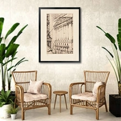 «New-york stock exchange» в интерьере комнаты в стиле ретро с плетеными креслами