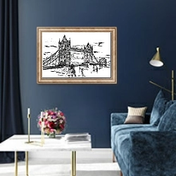 «Лондон. Тауэрский мост» в интерьере в классическом стиле в синих тонах