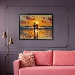 «Beach walk» в интерьере гостиной с розовым диваном