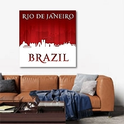 « Рио-де-Жанейро, Бразилия. Силуэт города на красном фоне» в интерьере современной гостиной над диваном