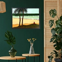 «Seaside Solitude, 2006» в интерьере в этническом стиле с зеленой стеной