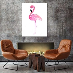 «Акварельный розовый фламинго» в интерьере в стиле лофт с бетонной стеной над камином