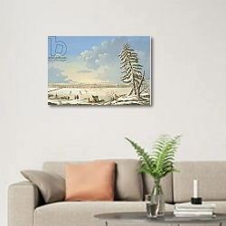 «View of St Petersburg, published in Paris c.1850» в интерьере современной светлой гостиной над диваном