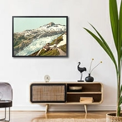 «Швейцария. Фурка-бельведер и Ронский ледник» в интерьере комнаты в стиле ретро над тумбой