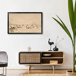 «Pont Marie in Paris» в интерьере комнаты в стиле ретро над тумбой