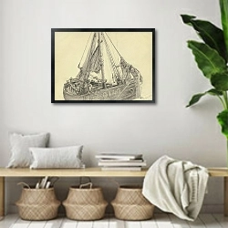 «Рыбацкая лодка» в интерьере комнаты в стиле ретро с плетеными корзинами