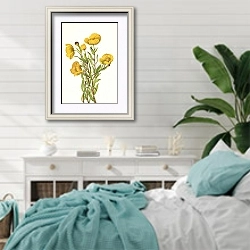 «Кустовидный кустарничек. Dendromecon rigidum» в интерьере спальни в стиле прованс с голубыми деталями