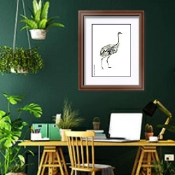 «Скелет страуса» в интерьере кабинета с зелеными стенами