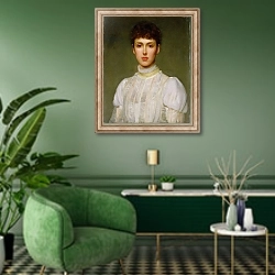 «Portrait of a Woman 10» в интерьере гостиной в зеленых тонах