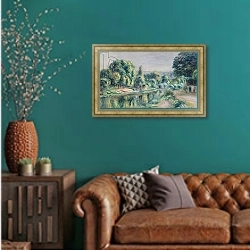 «Bras Vif at Croissy» в интерьере гостиной с зеленой стеной над диваном