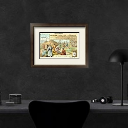 «Scenes on the Trans-Siberian Railway 1» в интерьере кабинета в черных цветах над столом