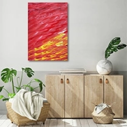 «Абстракция в красных тонах 2» в интерьере современной комнаты над комодом