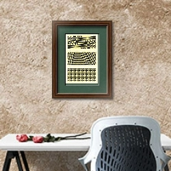 «Портфолио с абстрактными рисунками, Pl.08» в интерьере кабинета с песочной стеной над столом