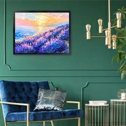 «Evening colors of lavender» в интерьере в классическом стиле с зеленой стеной