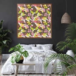 «Фон. Осенние листья» в интерьере современной спальни с черными стенами