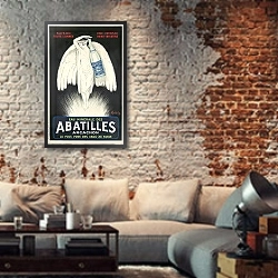 «Eau Minérale des Abatilles» в интерьере гостиной в стиле лофт с кирпичной стеной