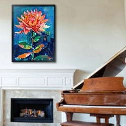 «The fragile tenderness of dahlia» в интерьере классической гостиной над камином