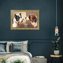 «Приз в опасности» в интерьере классической спальни с темными стенами