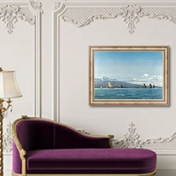 «Sailing Boats Before Mount Etna» в интерьере в классическом стиле над банкеткой