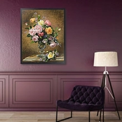 «Roses in a glass vase» в интерьере в классическом стиле в фиолетовых тонах