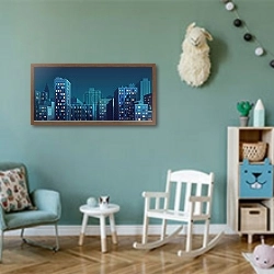 «Ночной город 8» в интерьере детской комнаты для девочки в бирюзовых тонах