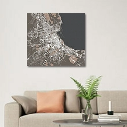 «Палермо: карта мечты Сицилии у берегов Тирренского моря» в интерьере современной светлой гостиной над диваном