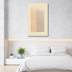 «Petit soleil couchant» в интерьере светлой минималистичной спальне над кроватью