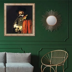 «Портрет Яна Сикса 2» в интерьере классической гостиной с зеленой стеной над диваном