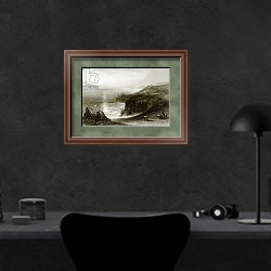 «Lands end, Cornwall» в интерьере кабинета в черных цветах над столом
