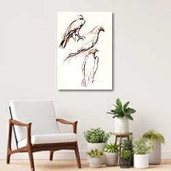 «Птицы в полёте» в интерьере современной комнаты над креслом