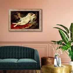 «The Hermit and the sleeping Angelica, 1626-28» в интерьере классической гостиной над диваном