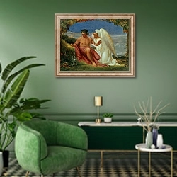 «The Awakened Conscience» в интерьере гостиной в зеленых тонах