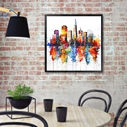 «San Francisco skyline» в интерьере кухни в стиле лофт с кирпичной стеной