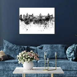 «Палермо: черные акварели над белым горизонтом» в интерьере современной гостиной в синем цвете