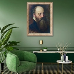 «Портрет бородатого мужчины» в интерьере гостиной в зеленых тонах