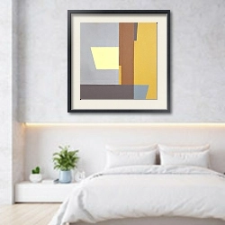 «Geometry. Shades of brown. Palette 9» в интерьере светлой минималистичной спальне над кроватью