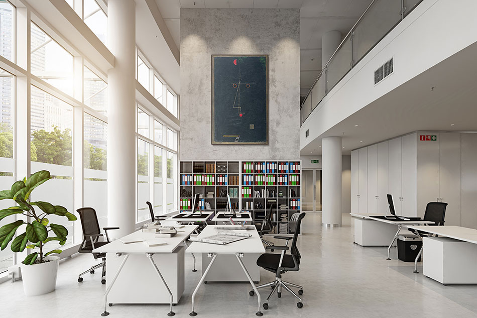 Репродукция картины Поля Кли в современном двухэтажном офисе