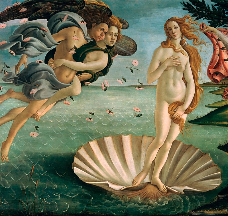 фрагмент картины Боттичелли Рождение Венеры лево